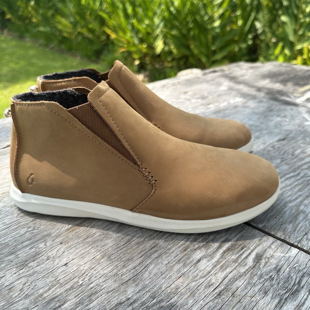 OluKai Hawai'iloa Manu Hope Slip On Boots Waterproof Leather Brown Women's 9